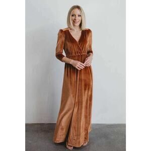 Elegant Velvet Brown Maxi Dress